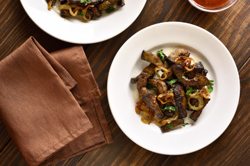 Fried beef liver with onion