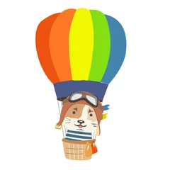 Afwasbaar Fotobehang Dieren in luchtballon Cartoon dier vliegen in hete luchtballon. Afbeelding voor kinderkleding, ansichtkaarten.