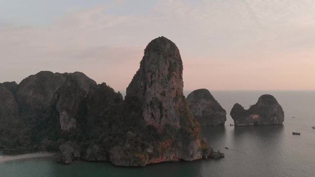 Sunset over tropical volcanic islands,  Flying to the sea. Krabi,  Thailand. 2.7K