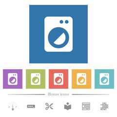 Washing machine flat white icons in square backgrounds