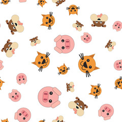 Seamless pattern of pig and dog cat heads.