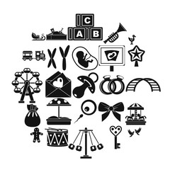 Bairn icons set. Simple set of 25 bairn vector icons for web isolated on white background