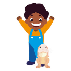 smiling boy and rabbit