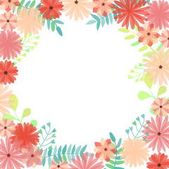 Fototapeta na wymiar Vector illustration with bright and beautiful flowers and branches on white background and place for text. For greeting card, print, holiday invitation, banner, poster. 