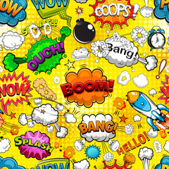 Comic speech bubbles seamless pattern on yellow background illustration
