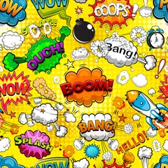 Wall murals Yellow Comic speech bubbles seamless pattern on yellow background illustration