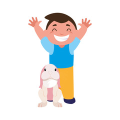 smiling boy and rabbit