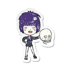 retro distressed sticker of a cartoon halloween vampire girl