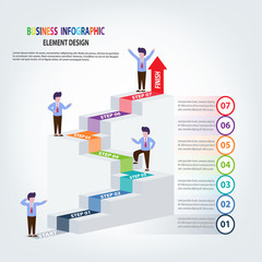 Business Infographics template stairs with arrow and people steps for Presentation, Sale forecast, success, Improvement, Step by Step