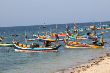 Obraz premium colorful fishing boats on the beach