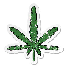 distressed sticker of a quirky hand drawn cartoon marijuana