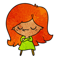 textured cartoon of cute kawaii girl