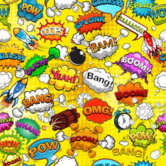 Comic speech bubbles seamless pattern on yellow background illustration