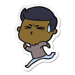 sticker of a cartoon man sweating