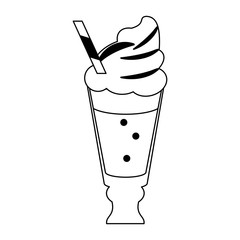 Milkshake with cream glass cup in black and white