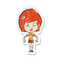 retro distressed sticker of a cartoon pretty woman