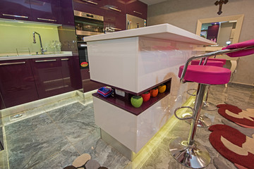 Modern kitchen island in a luxury apartment