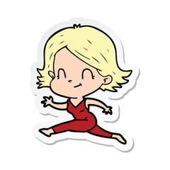 sticker of a cartoon friendly girl
