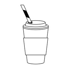 Coffee to go cup with straw in black and white