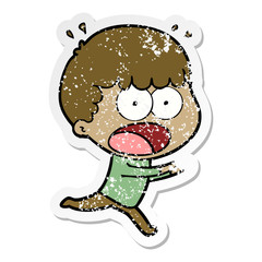 distressed sticker of a cartoon shocked man