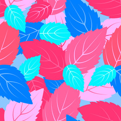 Multicolored Mint leaves seamless pattern. Vector floral background.