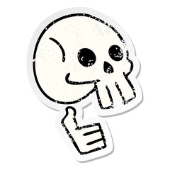 distressed sticker of a quirky hand drawn cartoon skull