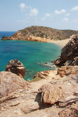 Fototapeta na wymiar View of the stunning palm beach of Vai with blue, turquoise water on Crete