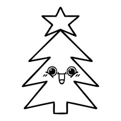 line drawing cartoon christmas tree