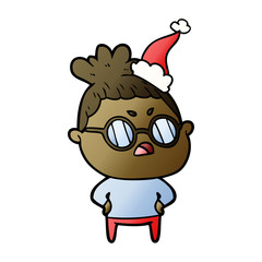 gradient cartoon of a annoyed woman wearing santa hat