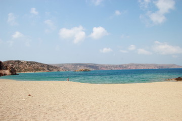 View of the stunning palm beach of Vai with blue, turquoise water on Crete
