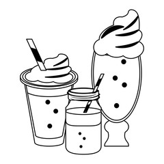 Cold and delicious drinks in black and white