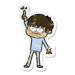 distressed sticker of a annoyed cartoon boy