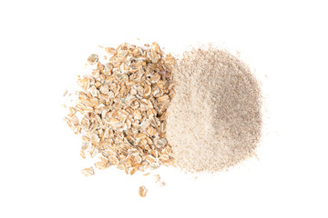 Rye flour and flakes isolated on white background.