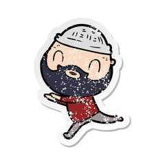 distressed sticker of a cartoon bearded man