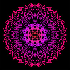 Fototapeta na wymiar Modern Decorative Floral Color Mandala. Super Vector Round Shapes. Vector Illustration. Black, red purple color