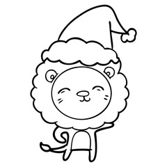 line drawing of a lion wearing santa hat
