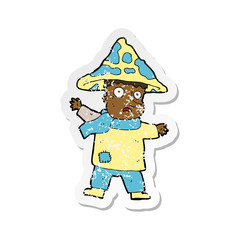 retro distressed sticker of a cartoon magical mushroom man