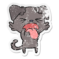 distressed sticker of a cartoon disgusted dog