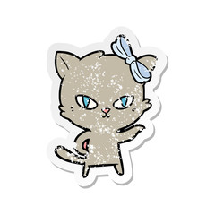 distressed sticker of a cute cartoon cat