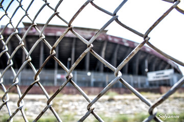 city ​​stadium football old wire mesh