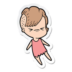 sticker of a cartoon annoyed hipster girl