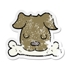 distressed sticker of a cartoon dog with bone