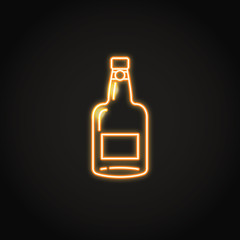 Port wine bottle icon in glowing neon style