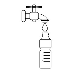 water faucet with drop falling in bottle in black and white