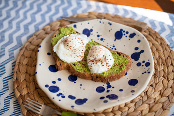 Avocado toast with poached eggs