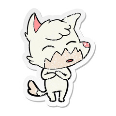 distressed sticker of a cartoon fox