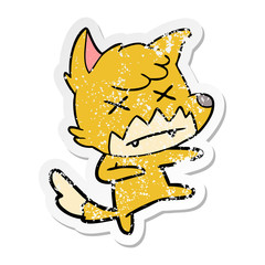 distressed sticker of a cartoon dead fox