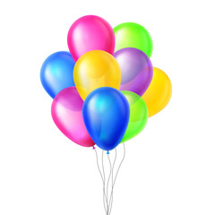 Balloons Vector. In Air. Big Surprise. Group Bunch. Flying. Birthday, Holiday Event Elements Decoration. Realistic Illustration