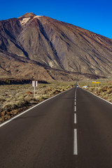 Straight road towards Teide volcano in Tenerife