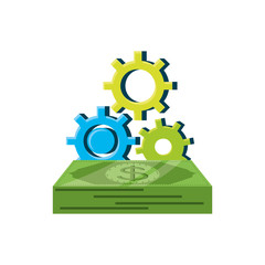 gears machine with bills dollar isolated icon